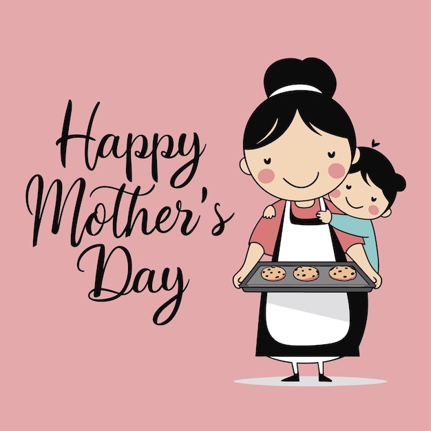 lovely mothers day greeting card mom with children vector illustration