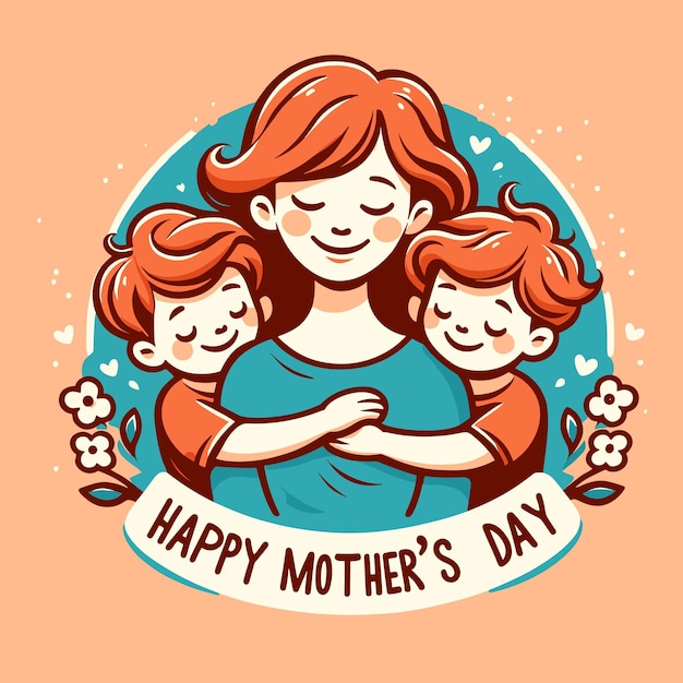 lovely mothers day greeting card mom with children vector illustration