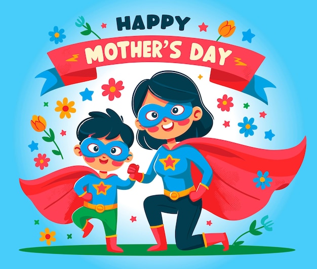 Vector lovely mothers day greeting card mom with children vector illustration