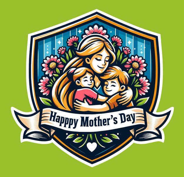 lovely mothers day greeting card mom with children vector illustration