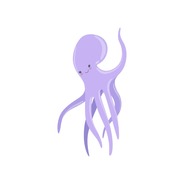 Прекрасный осьминог милое морское существо векторная иллюстрация на белом фоне