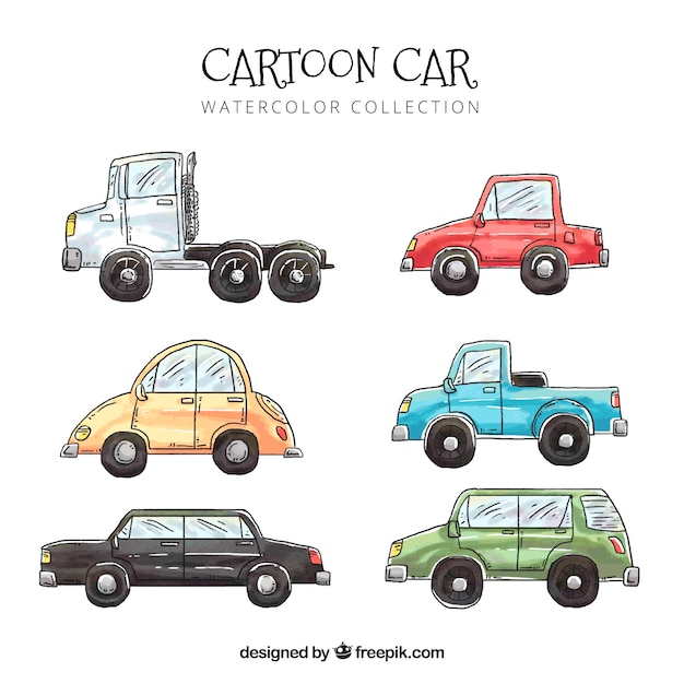 Vector lovely pack of watercolor cars