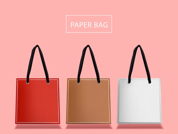 Lovely paper bags set, three bags with handle isolated