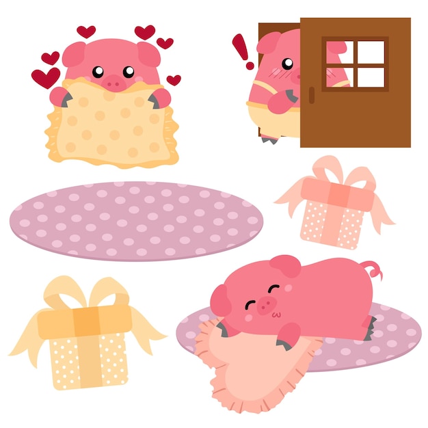 Lovely pig vector clipart stickers 34