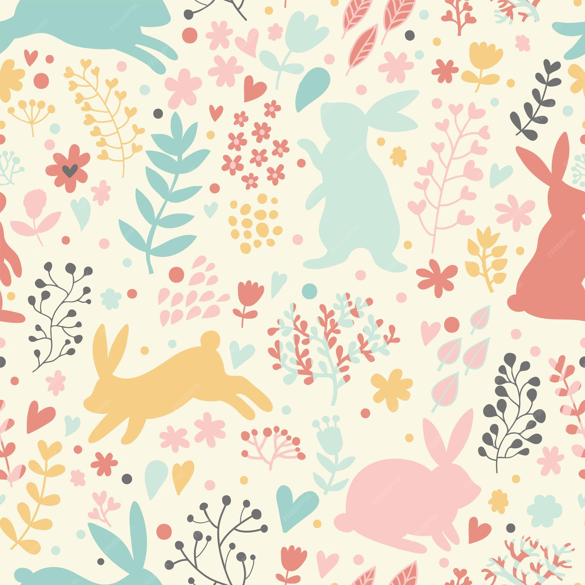 Premium Vector | Lovely rabbits in hearts and flowers cute childish ...