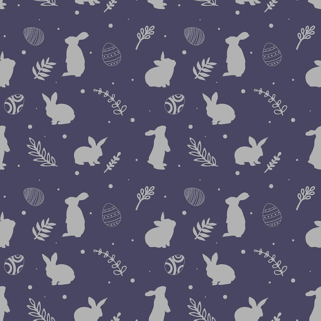 Lovely rabbits with easter eggs and flowers Cute childish seamless pattern in cartoon style