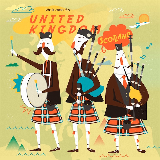 Lovely scottish folk music poster design in flat style