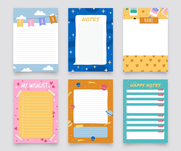 Vector lovely scrapbook notes and cards pack