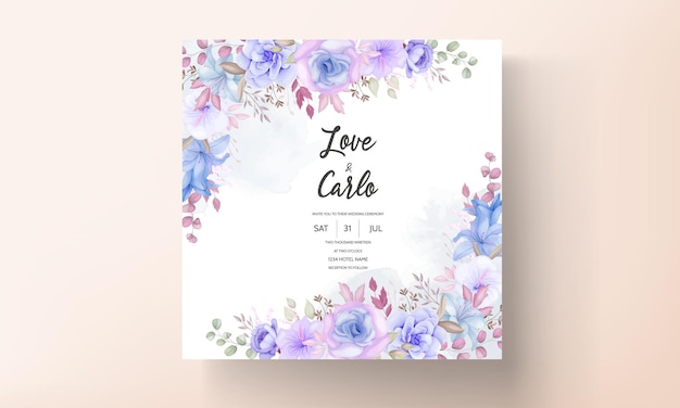 Lovely soft pink and blue floral wedding invitation card