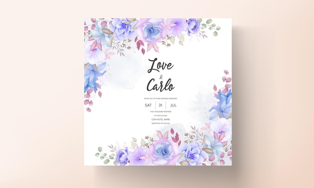 Vector lovely soft pink and blue floral wedding invitation card