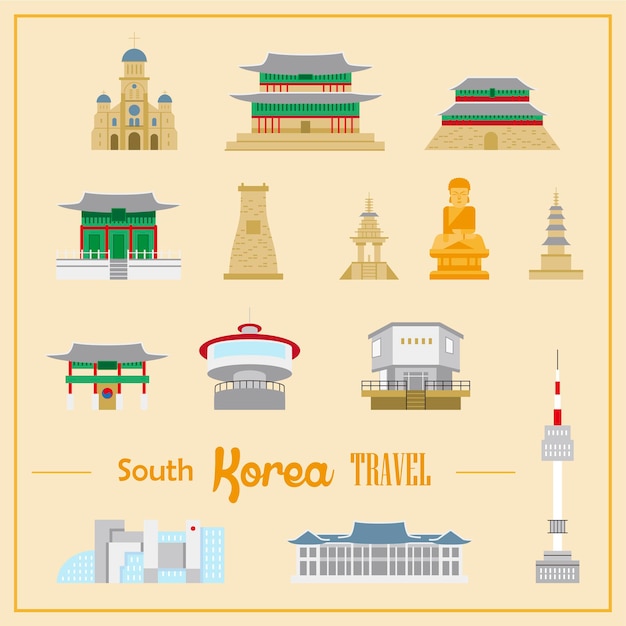 Vector lovely south korea architecture collection in flat style