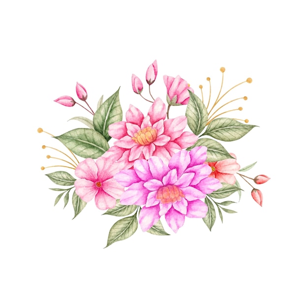 Lovely spring colorful watercolor flower bouquet collection