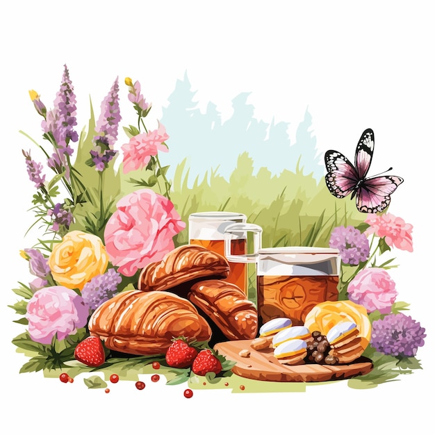 Lovely_spring_picnic_scene_with_croissant_flower (прекрасная весна_пикник_сцена_с_цветом)