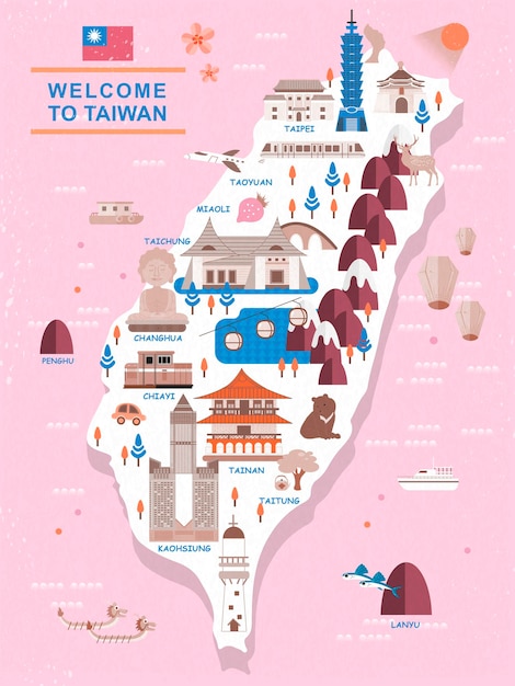 Vettore splendida mappa di viaggio di taiwan