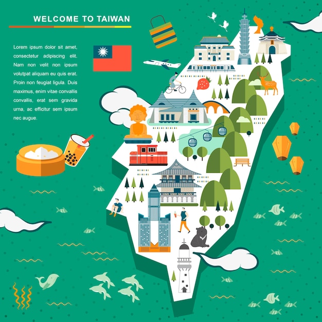 Vector lovely taiwan travel map