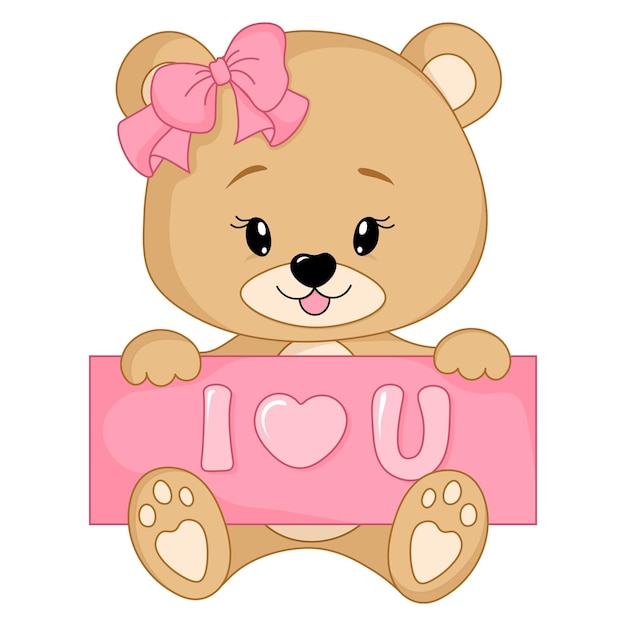 Vector lovely teddy bear with the inscription i love you on white background happy valentines day