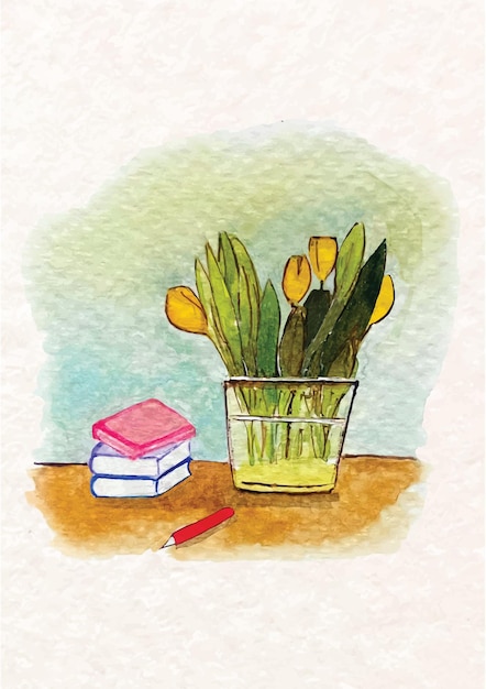 Vector lovely tiny corner table watercolor