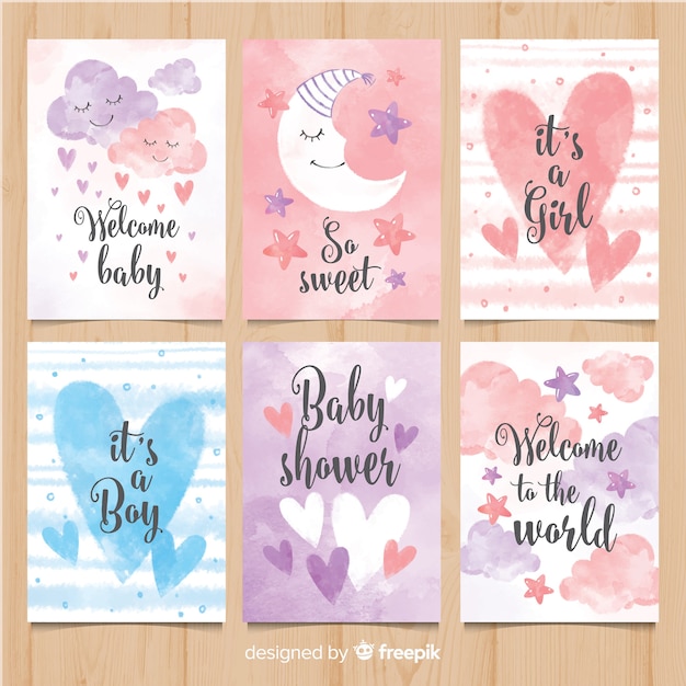 Vector lovely watercolor baby shower card collection