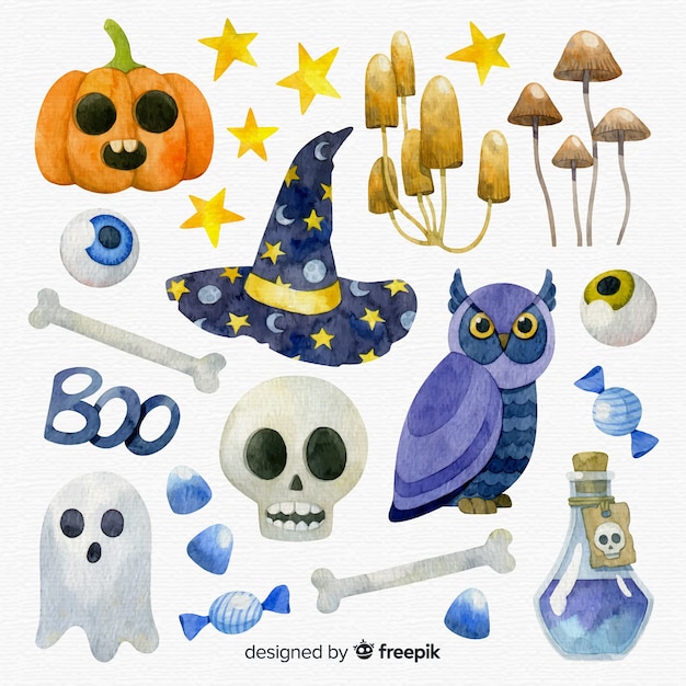 Lovely watercolor halloween element collection