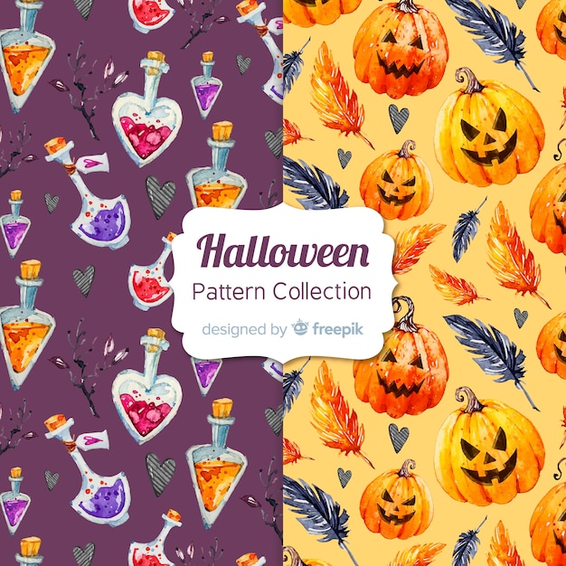 Lovely watercolor halloween pattern collection