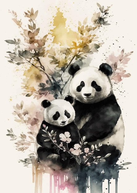 Vector lovely watercolor panda artwork design