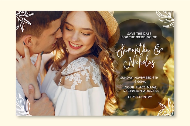 Vector lovely wedding invitation template with photo