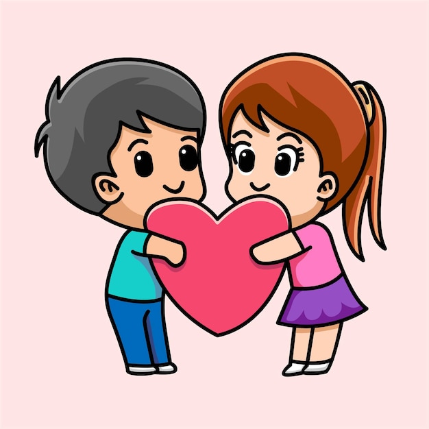 Lover couple hug heart together cartoon illustration