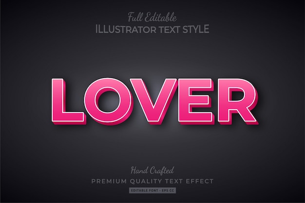 Lover pink modificabile 3d text style effect premium