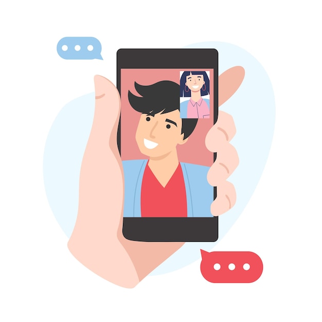 Vector lovers are having video call using the smartphone