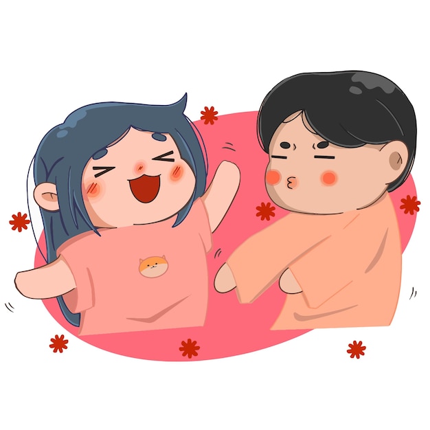 Vector lovers boy and girl dancing on the background of flowers anime illustration