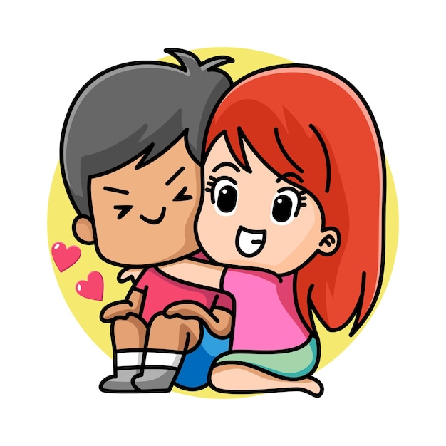 Lovers couple hugging happy valentine cartoon character illustration