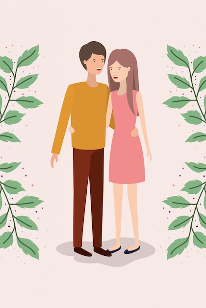 Vector lovers couple with leafs crown characters