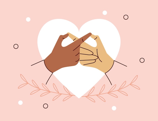 Vector lovers hands in heart