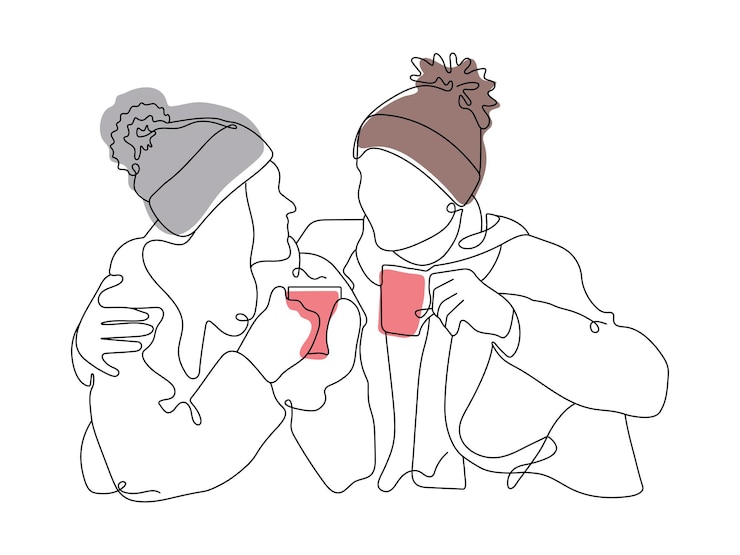 Vector lovers in line art style outline illustration with added color