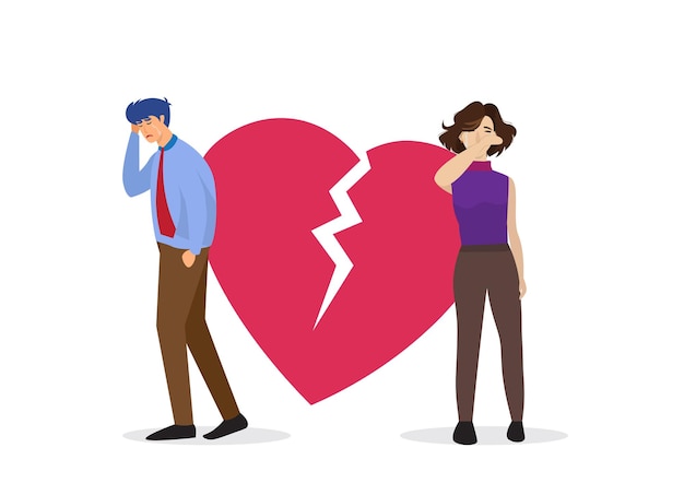 Vector the lovers parted with understanding both of them tears running down their cheeks but had to break up men and women part ways like broken hearts flat style illustration vector  cartoon