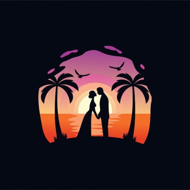 Vector lovers , wedding silhouette illustration