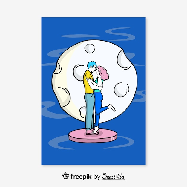 Lovers with full moon illustration