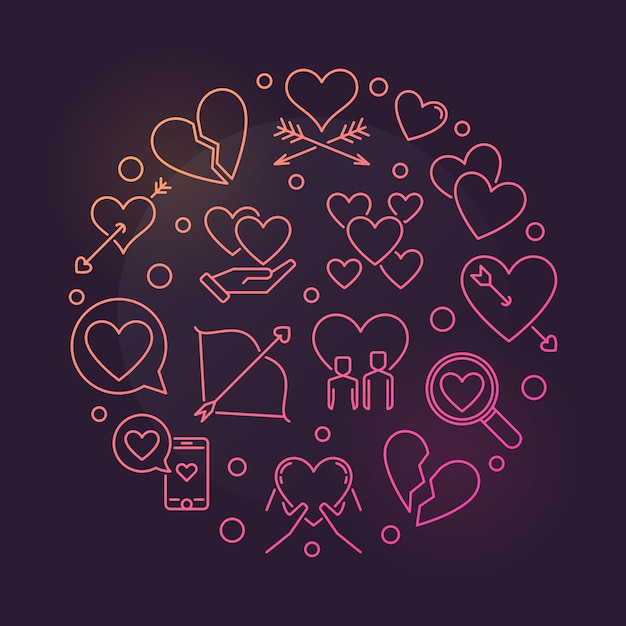 Vector lovesickness round colorful outline icons