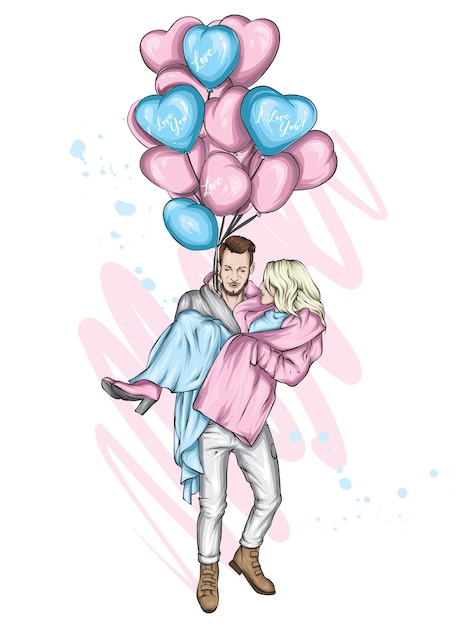 Loving couple and balloons