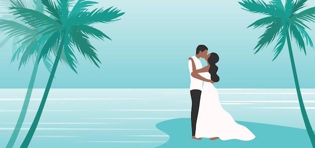 loving couple embracing on the beach view background vector illustration happy valentines day lov