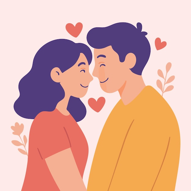 Loving Couple in an Embrace with Hearts