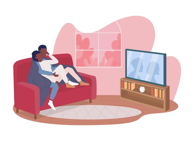 Vector loving couple in living room 2d vector isolated illustration