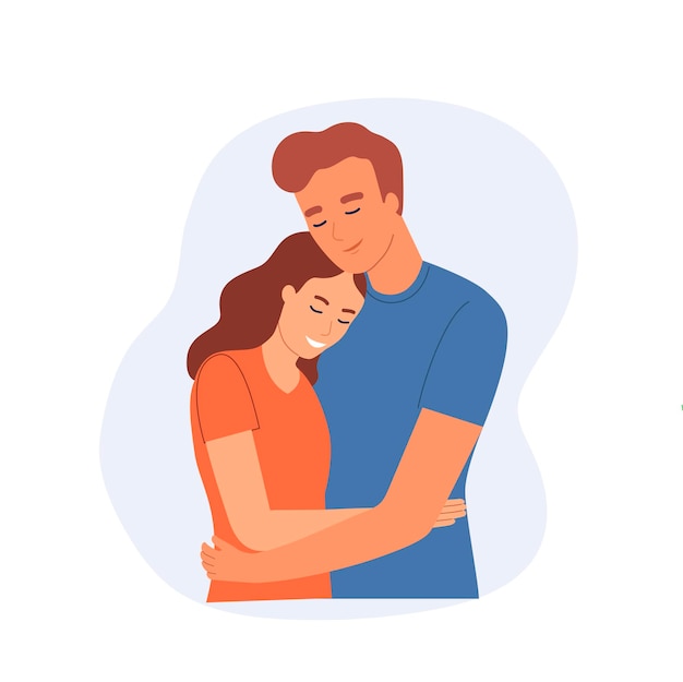 Loving couple in love hugging. flat style cartoon vector illustration.