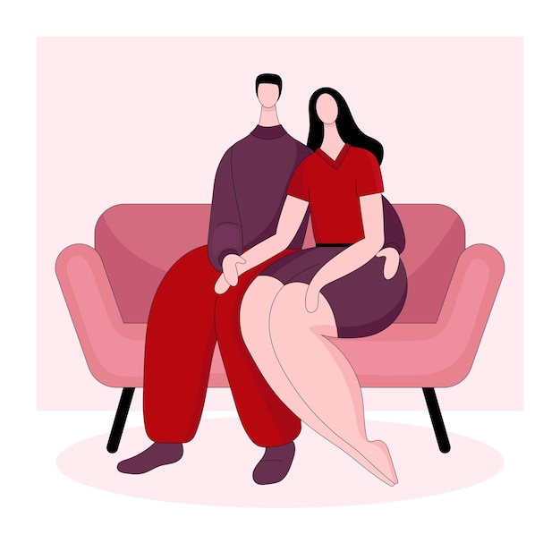 Вектор Влюбленная пара, сидя на диване