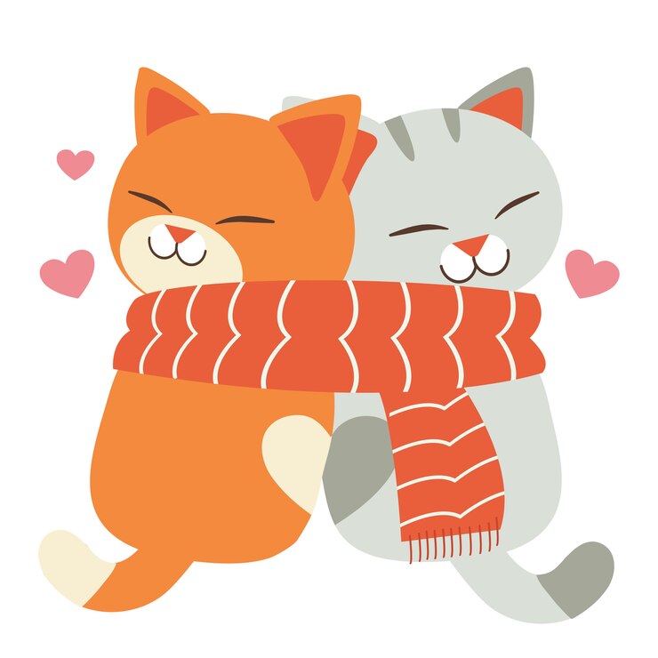 Vector loving cute cats wearing a big scarf 