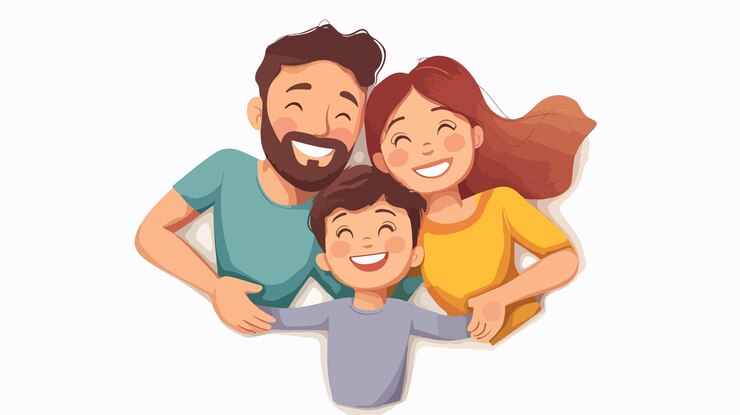 Вектор любящая семья обнимает отверху родители обнимают сына