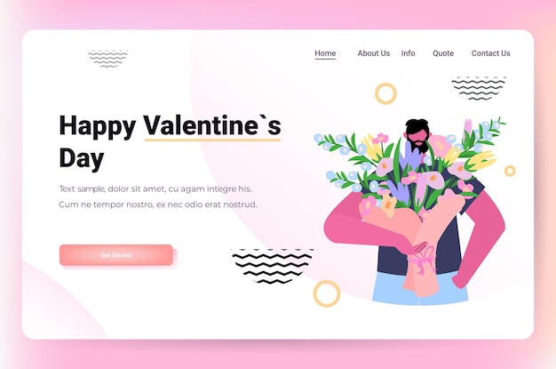 Loving man holding flowers bouquet guy in love celebrating happy valentines day portrait copy space