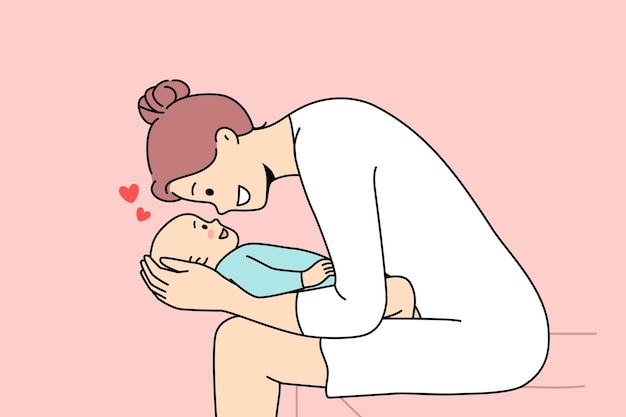 Premium Vector | Loving mother playing with newborn baby Premium Vector | Loving mother playing with newborn baby