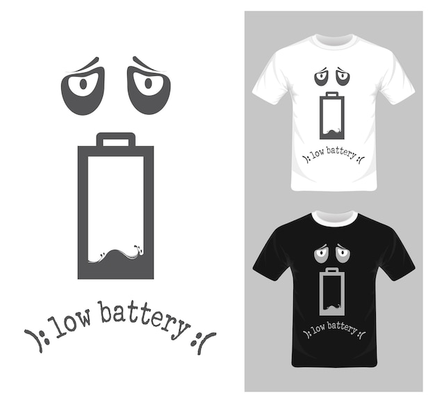 Low battery cartoon character illustration Tshirt graphic design