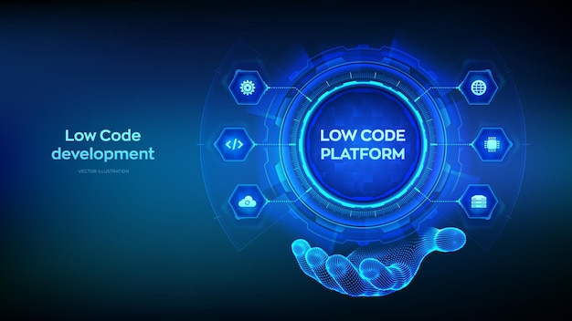 low code platform and no code development technology concept in wireframe hand lcdp ncdp software
